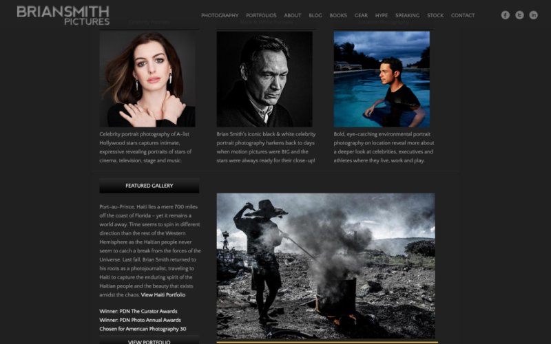 Screenshot of BrianSmith.com, website of the iconic celebrity photographer!