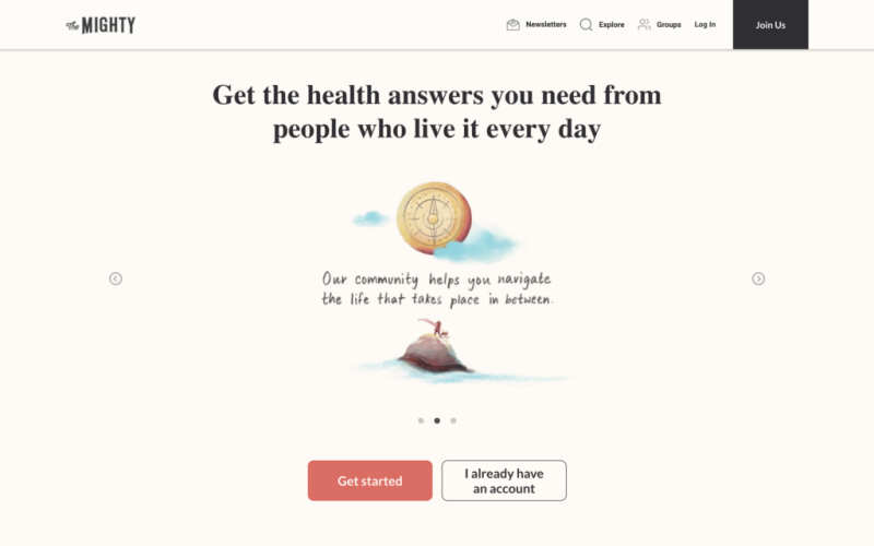 Screenshot of TheMighty.com. TheMighty is a social network with more than 700 communities