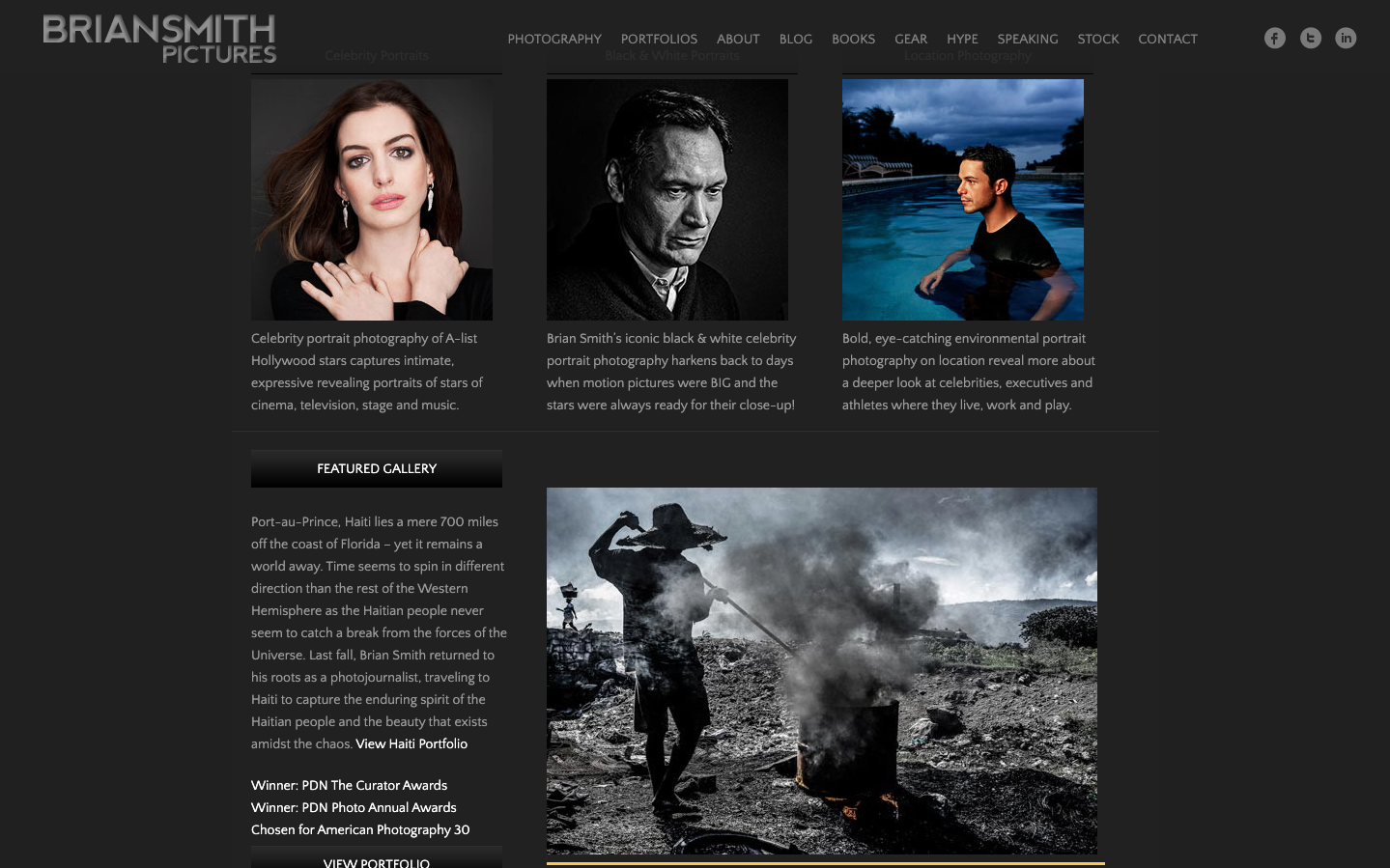Screenshot of BrianSmith.com, website of the iconic celebrity photographer!