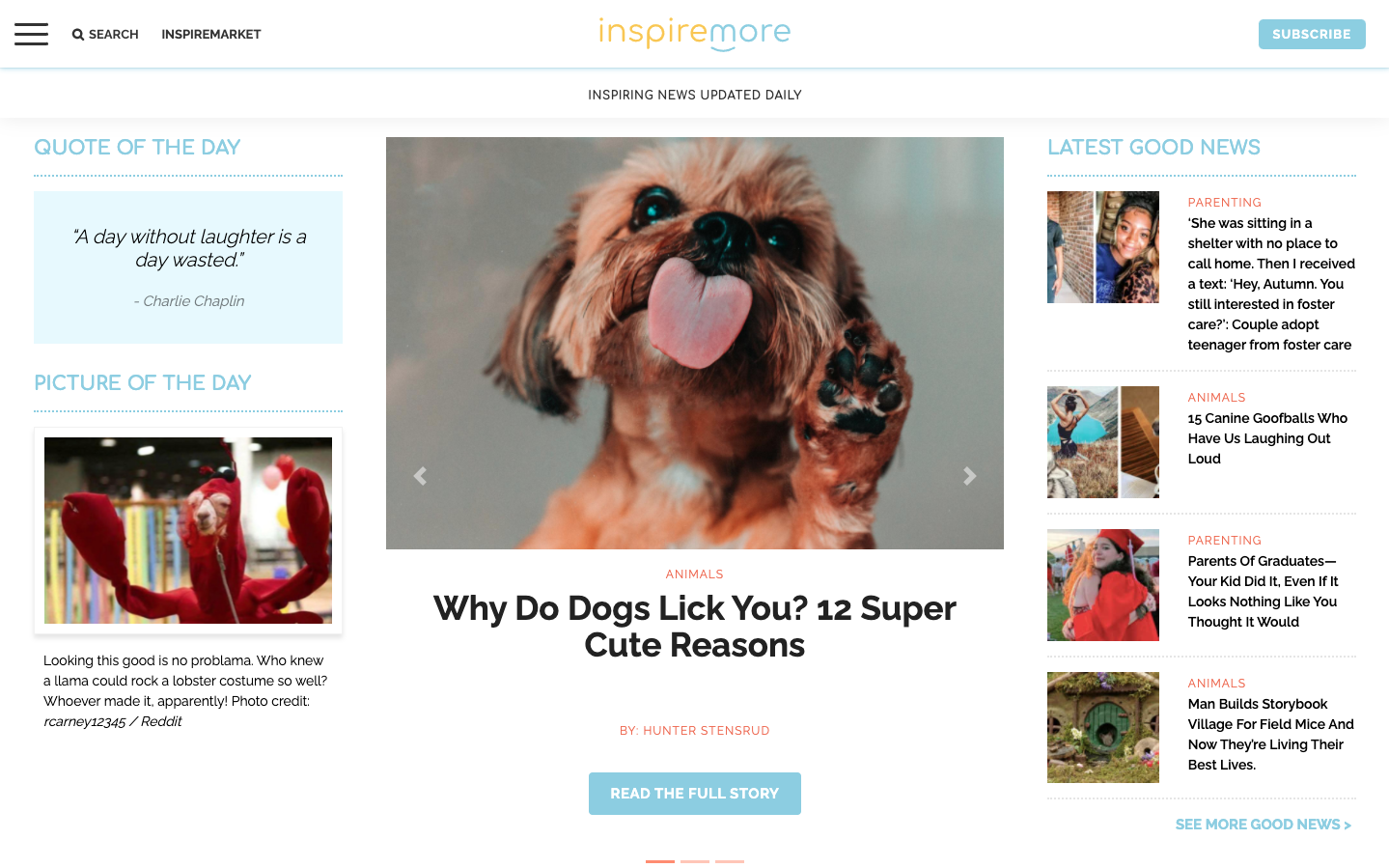 Screenshot of the InspireMore.com website, a previous project we worked on.
