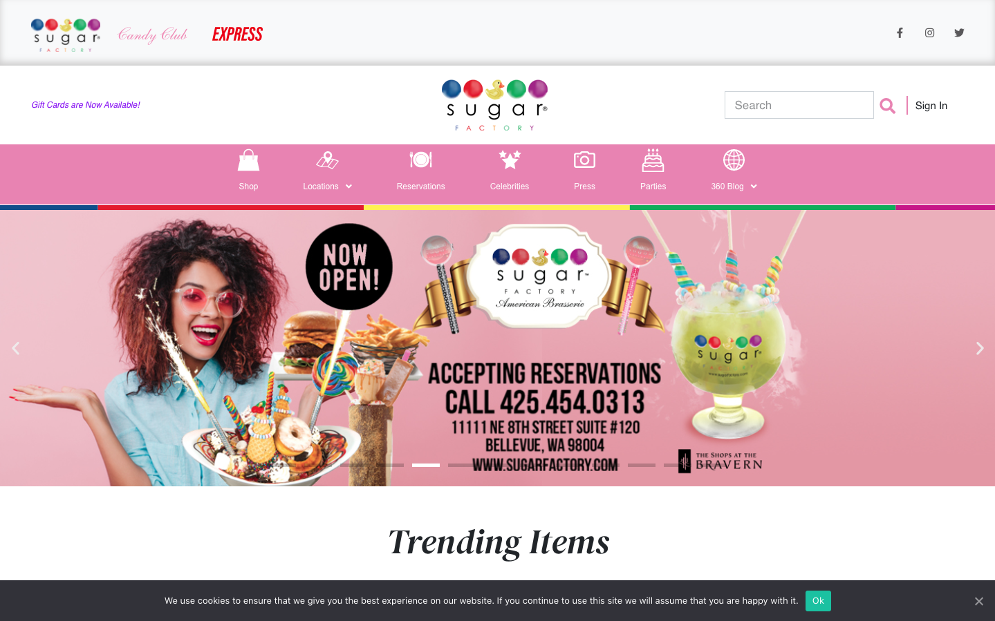 Screenshot of SugarFactory.com, the world famous restaurant!